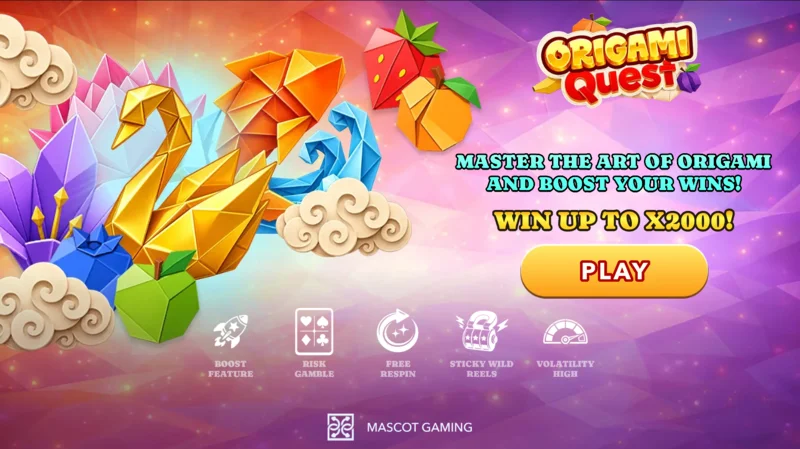 Origami Quest - skrin utama dengan kekili dan simbol Origami